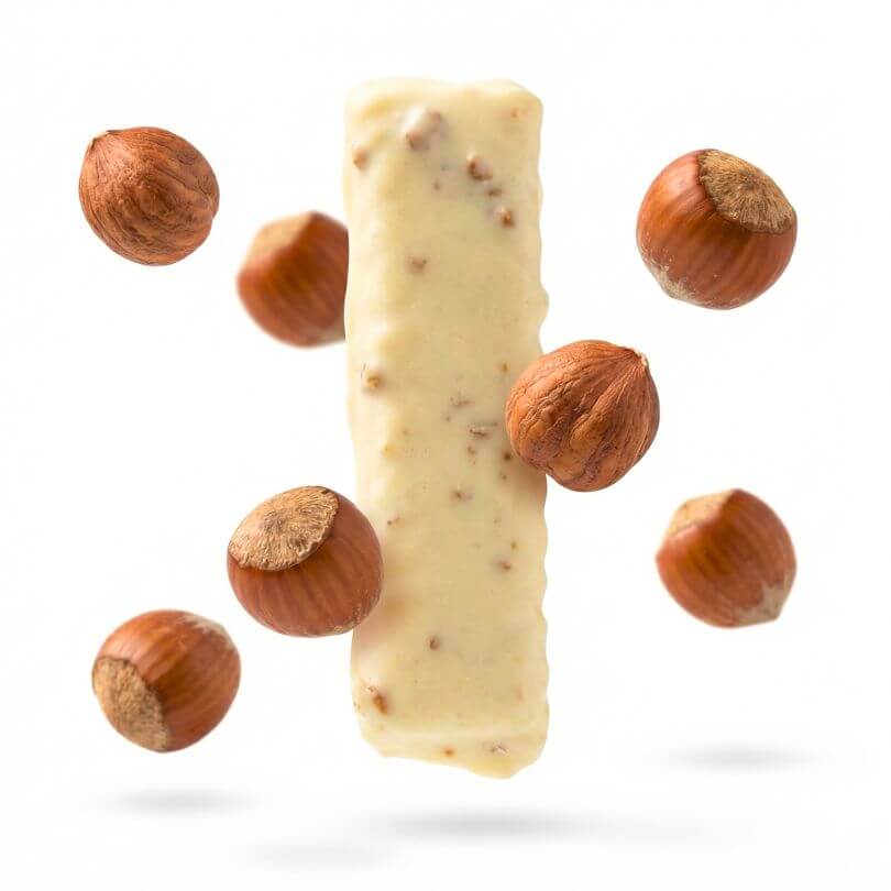 Kebarretta Proteica Zero Zuccheri Nocciola e Cioccolato Bianco con nocciole, per dieta chetogenica.