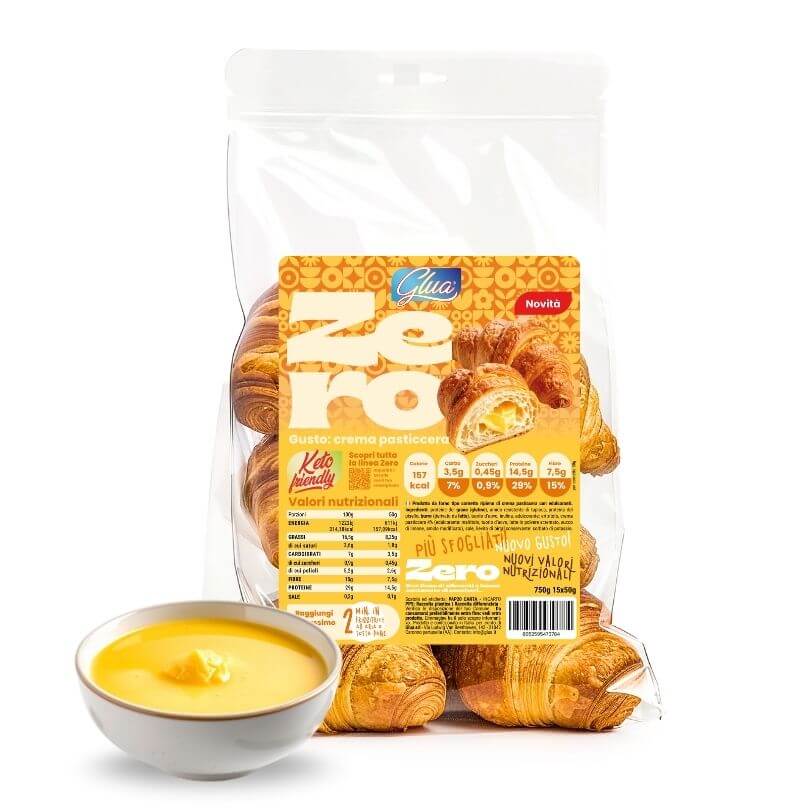 15 Cornetti proteici ripieni di crema pasticcera con crema in accompagnamento, alimenti keto per dieta chetogenica.