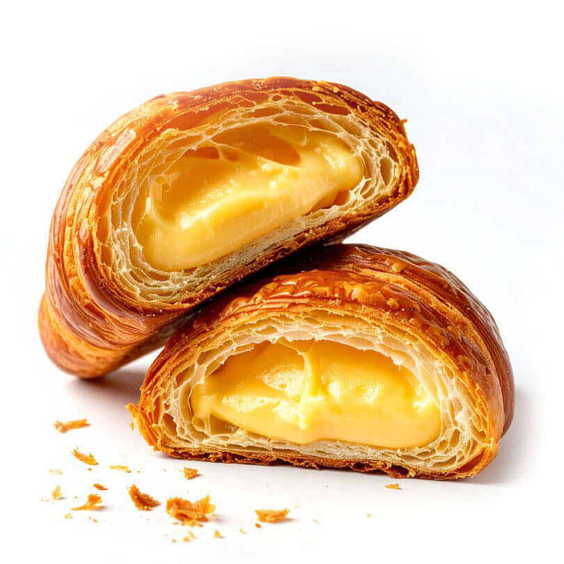 15 Cornetti proteici ripieni di crema pasticcera, croissant con crema pasticcera interna, alimenti keto, prodotti proteici.