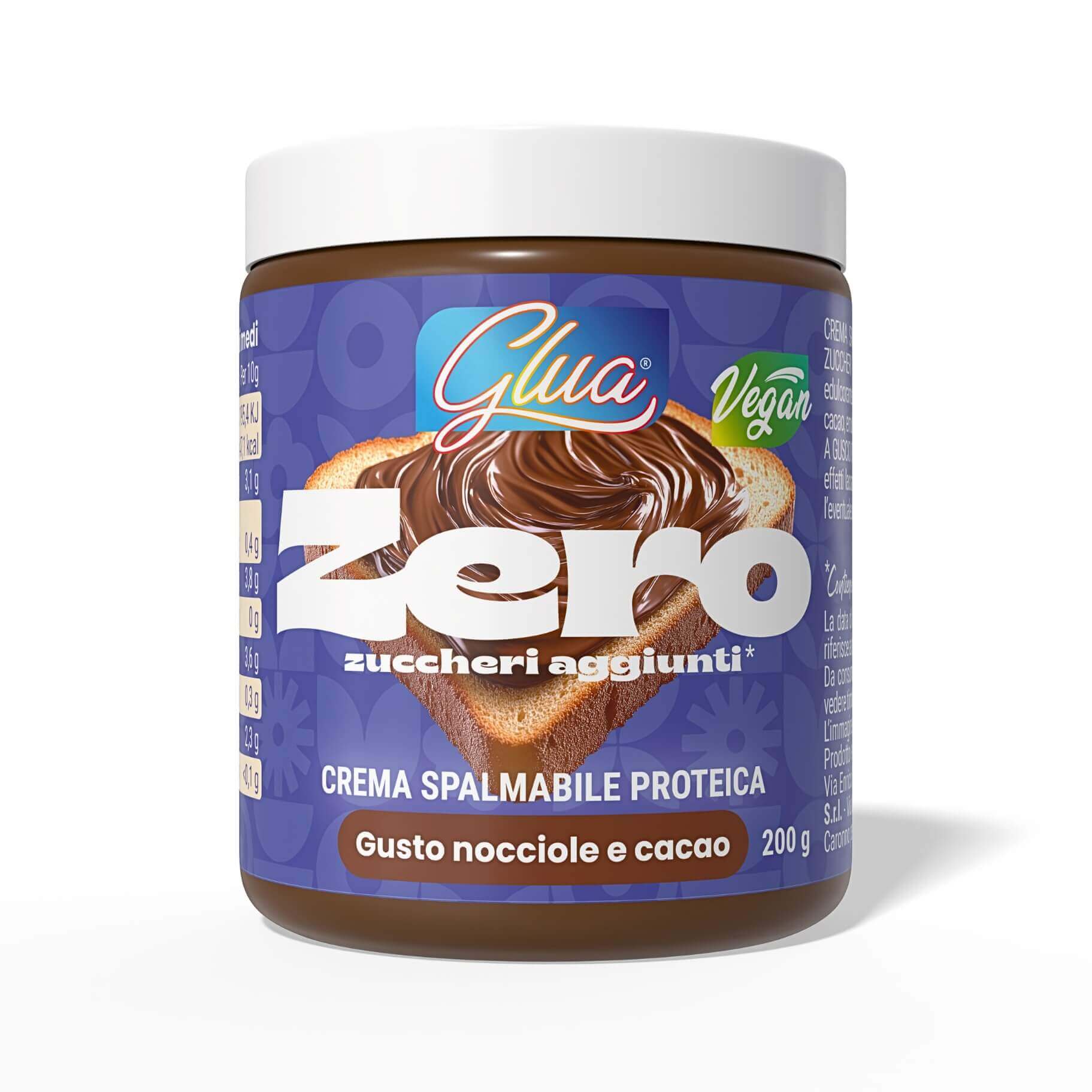 Crema proteica alla nocciola e cacao in vasetto da 200 g, zero zuccheri aggiunti, ideale per dieta chetogenica.