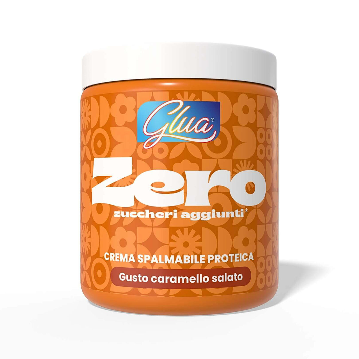 Crema proteica al caramello salato in barattolo da 200 g, gusto intenso senza zuccheri aggiunti, ideale per dieta chetogenica.