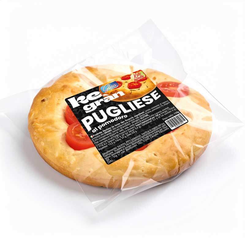 Pugliese keto: focaccia al pomodoro, 2,4g carboidrati, 14,9g proteine, ideale per dieta chetogenica e alimenti proteici.