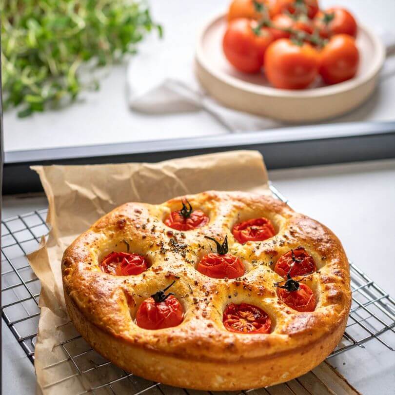 Pugliese keto: torta con pomodori freschi, ideale per dieta chetogenica e alimenti proteici.