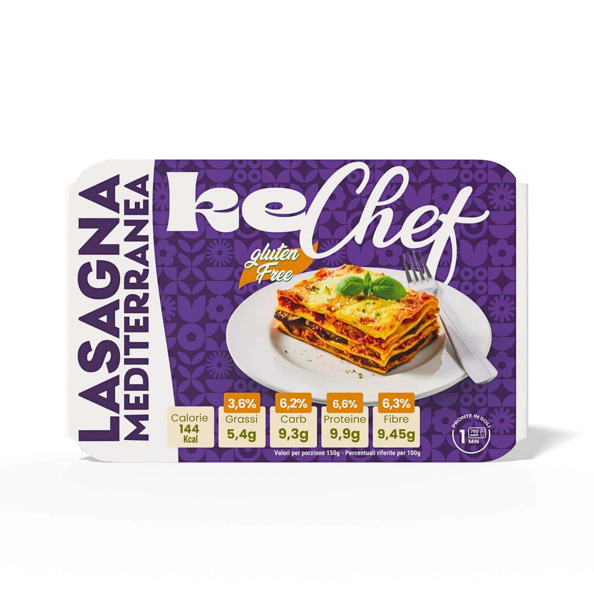 Lasagna keChef vegetariana Pronta - Lasagna Mediterranea gluten-free, 150g, con zucchine e melanzane.