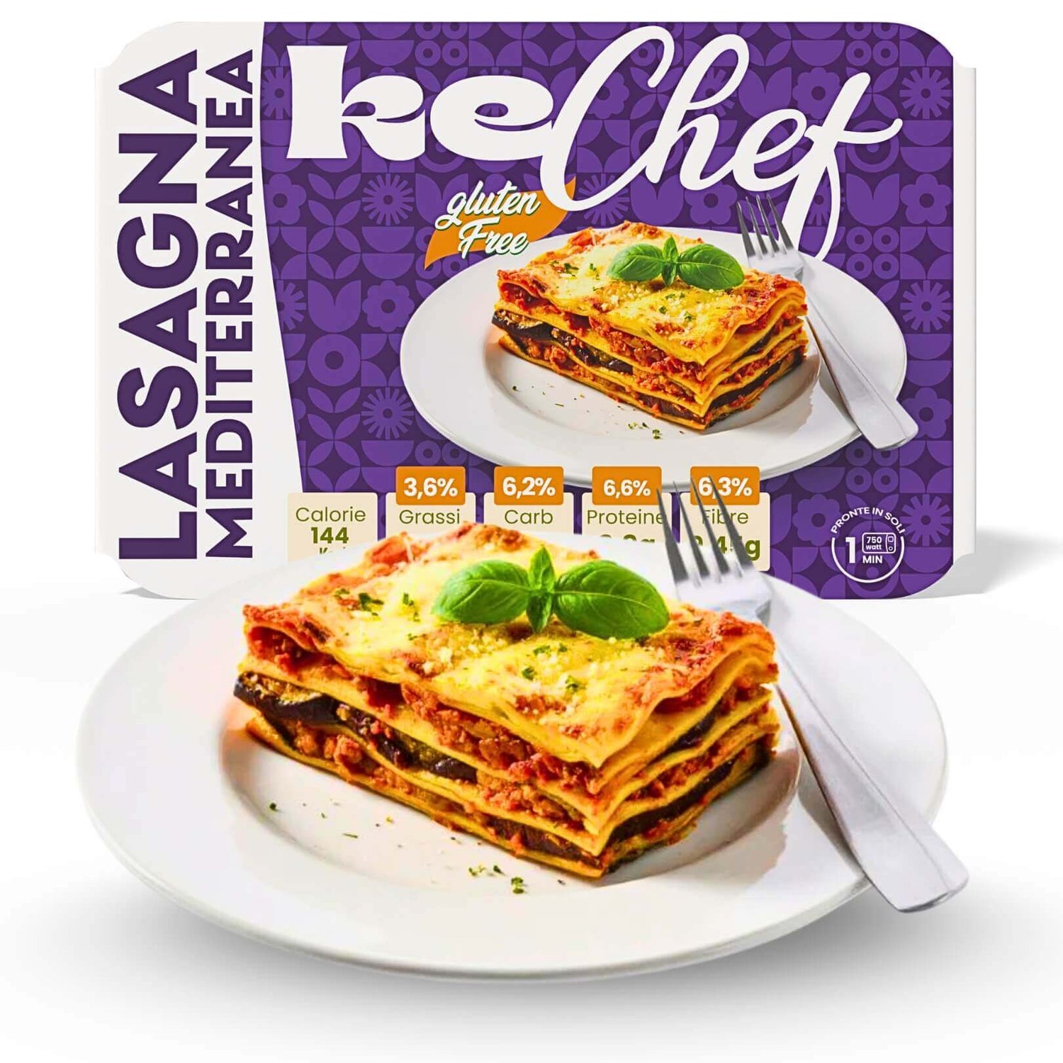 Lasagna keChef vegetariana Pronta: lasagna mediterranea gluten free, pronta da gustare, con zucchine, melanzane e peperoni.