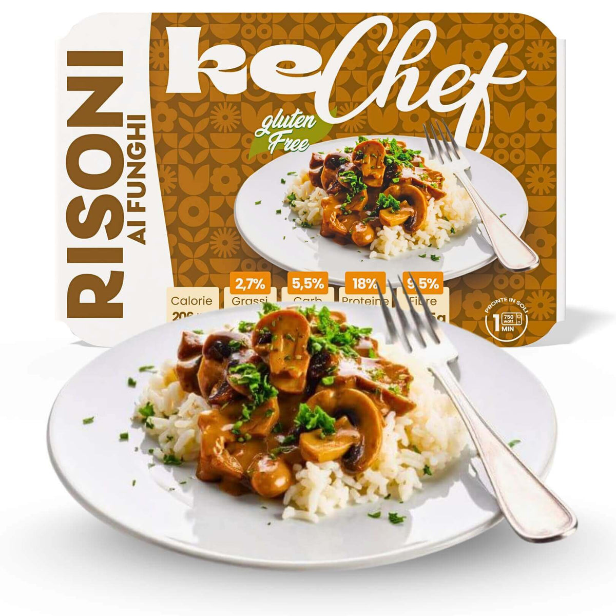Risoni keChef ai funghi Pronti, piatto gluten free con funghi, ideale per dieta chetogenica, porzione pronta, 150g.