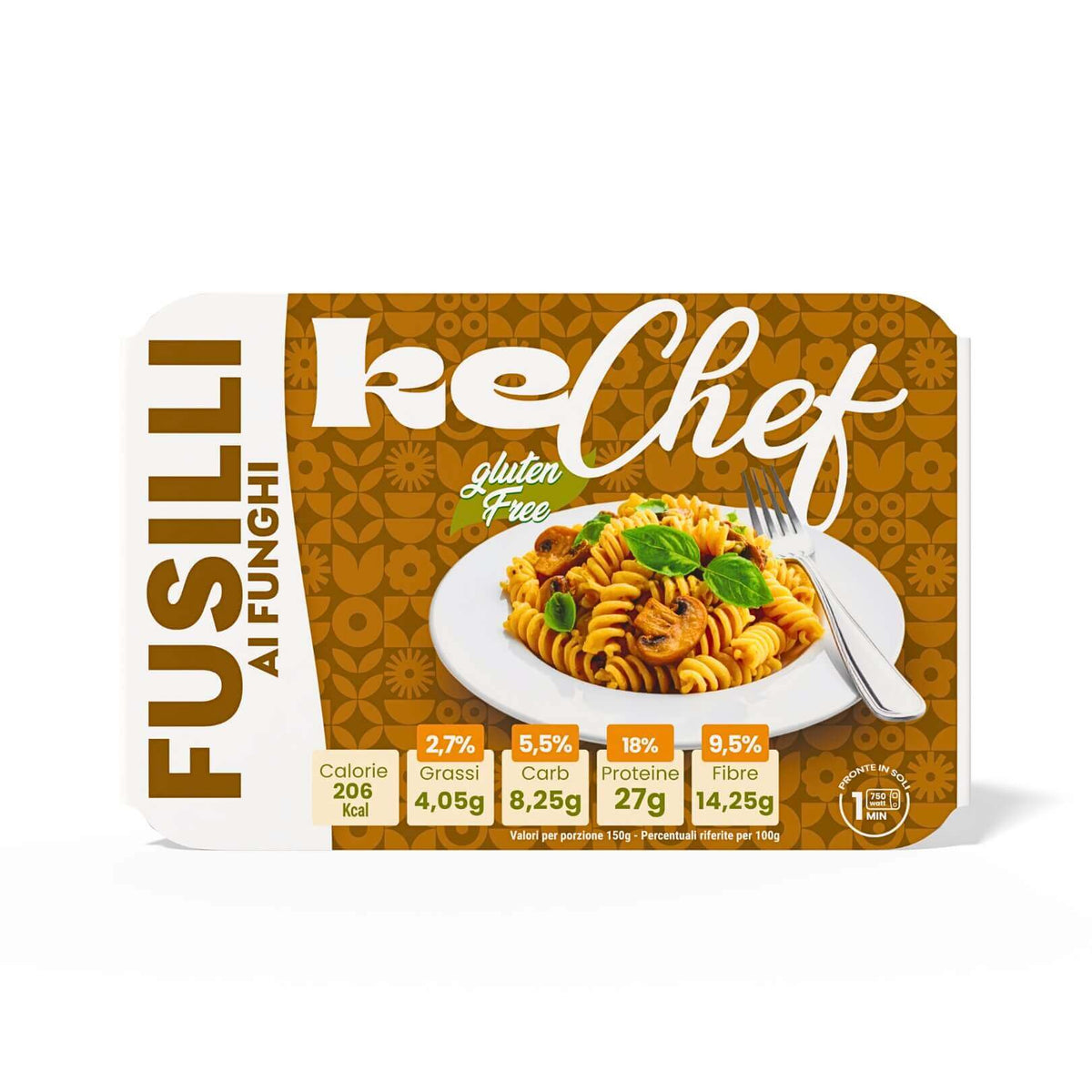 Fusilli keChef ai funghi Pronti, pasta al gusto di porcini, veloce e gustosa, ideale per dieta chetogenica.