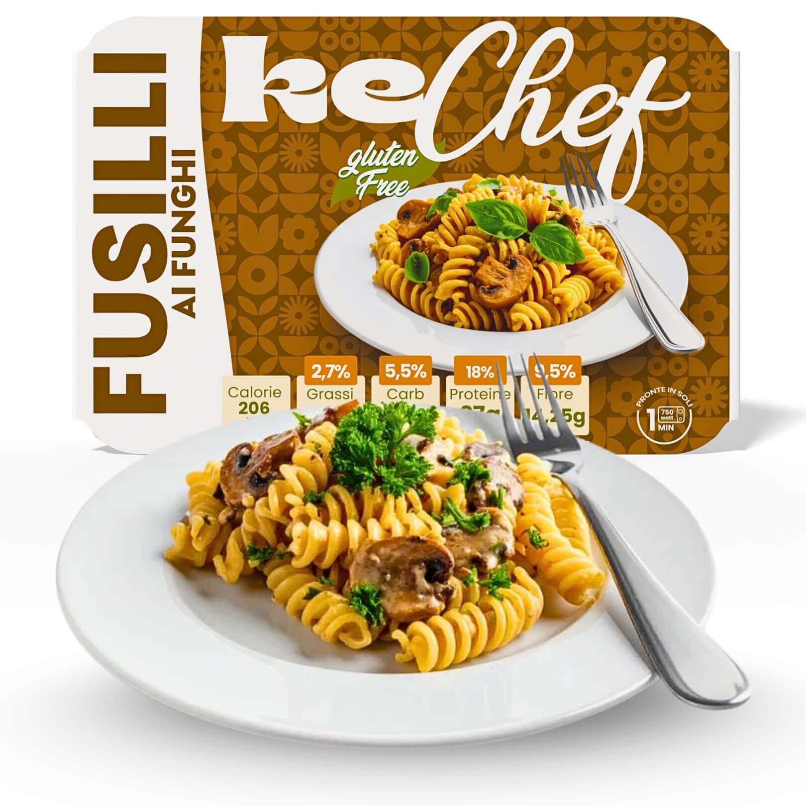 Fusilli keChef ai funghi Pronti con funghi champignon, ideale per dieta chetogenica.