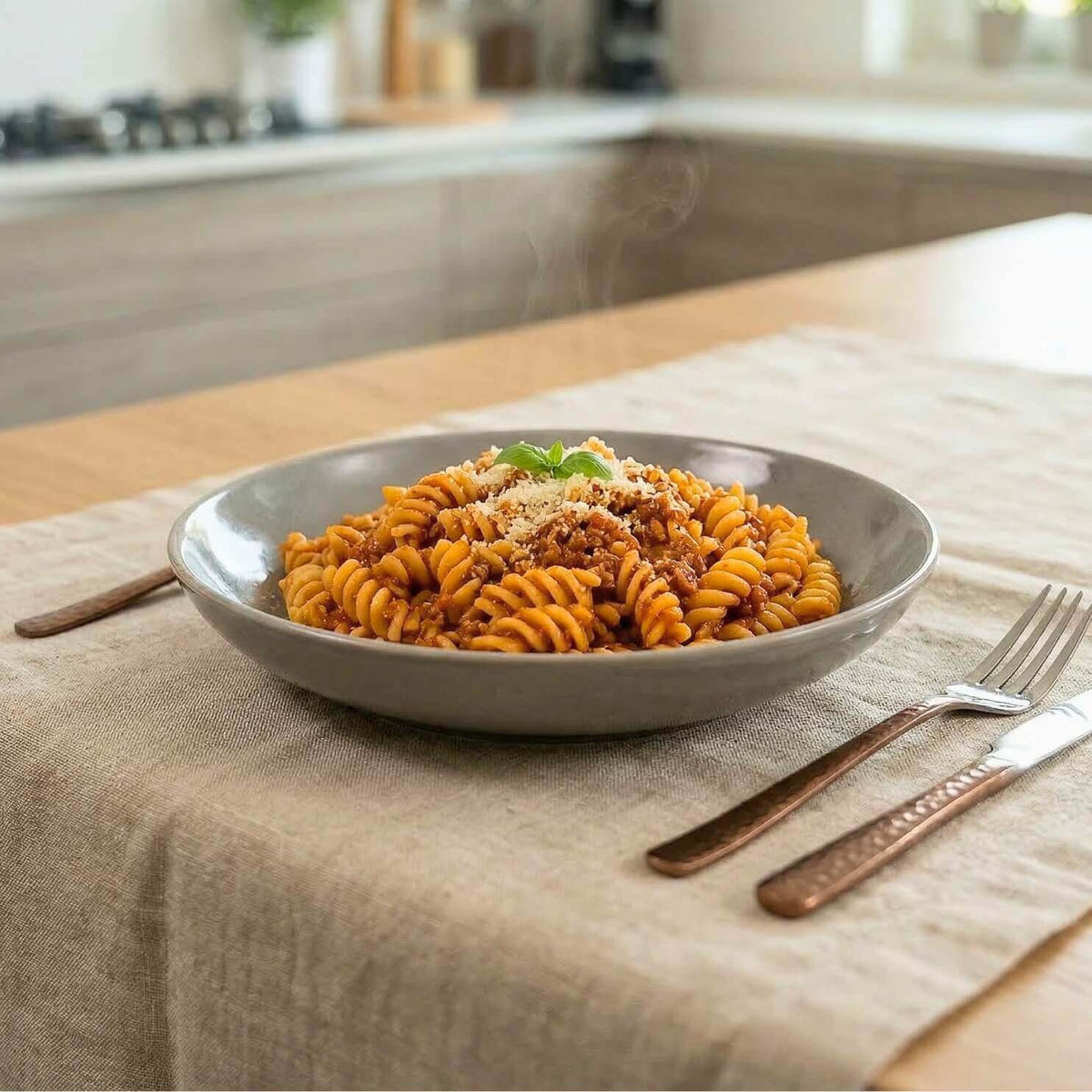 Fusilli keChef alla bolognese Pronti serviti in un piatto, perfetti per la dieta chetogenica.