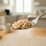 Risoni keChef ai funghi Pronti su una forchetta, adatti per dieta chetogenica, con un profumo intenso di funghi.