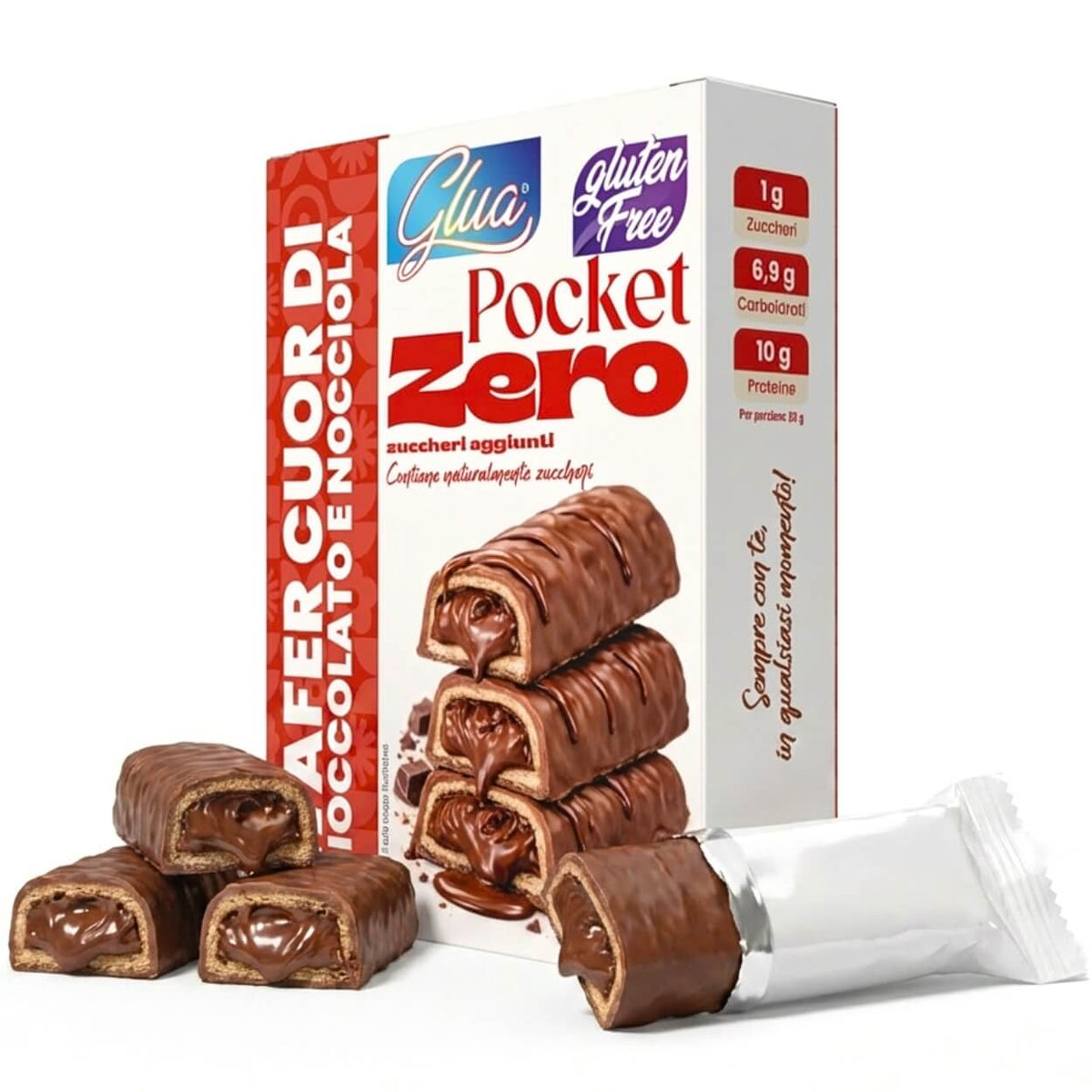 Pocket Wafer cuor di cioccolato e nocciola con 1g di zuccheri, ideale per dieta chetogenica e keto.