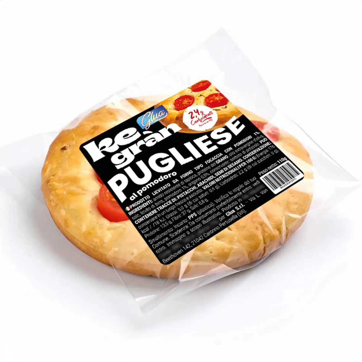 Focaccia Kegràn Pugliese al pomodoro confezionata, ideale per dieta chetogenica.