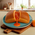 Saccottino all'albicocca caldo con dolce ripieno nel piatto, ideale per dieta chetogenica e alimenti proteici.