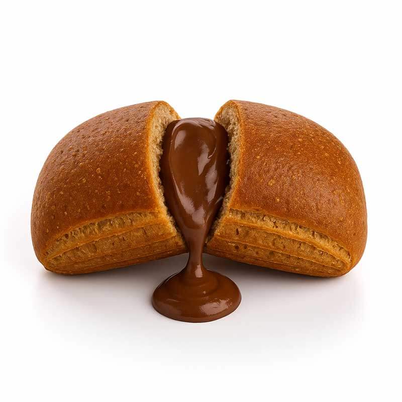 Saccottino al cioccolato fondente con crema pasticcera al cioccolato, ideale per dieta chetogenica e alimenti proteici.