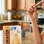 Kewafer ai biscotti e crema: biscotti croccanti con crema in una cucina moderna.