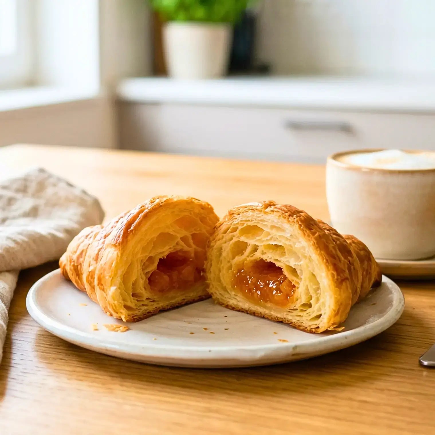 15 Cornetti Proteici Ripieni all'albicocca su un piatto, perfetti per la dieta chetogenica.