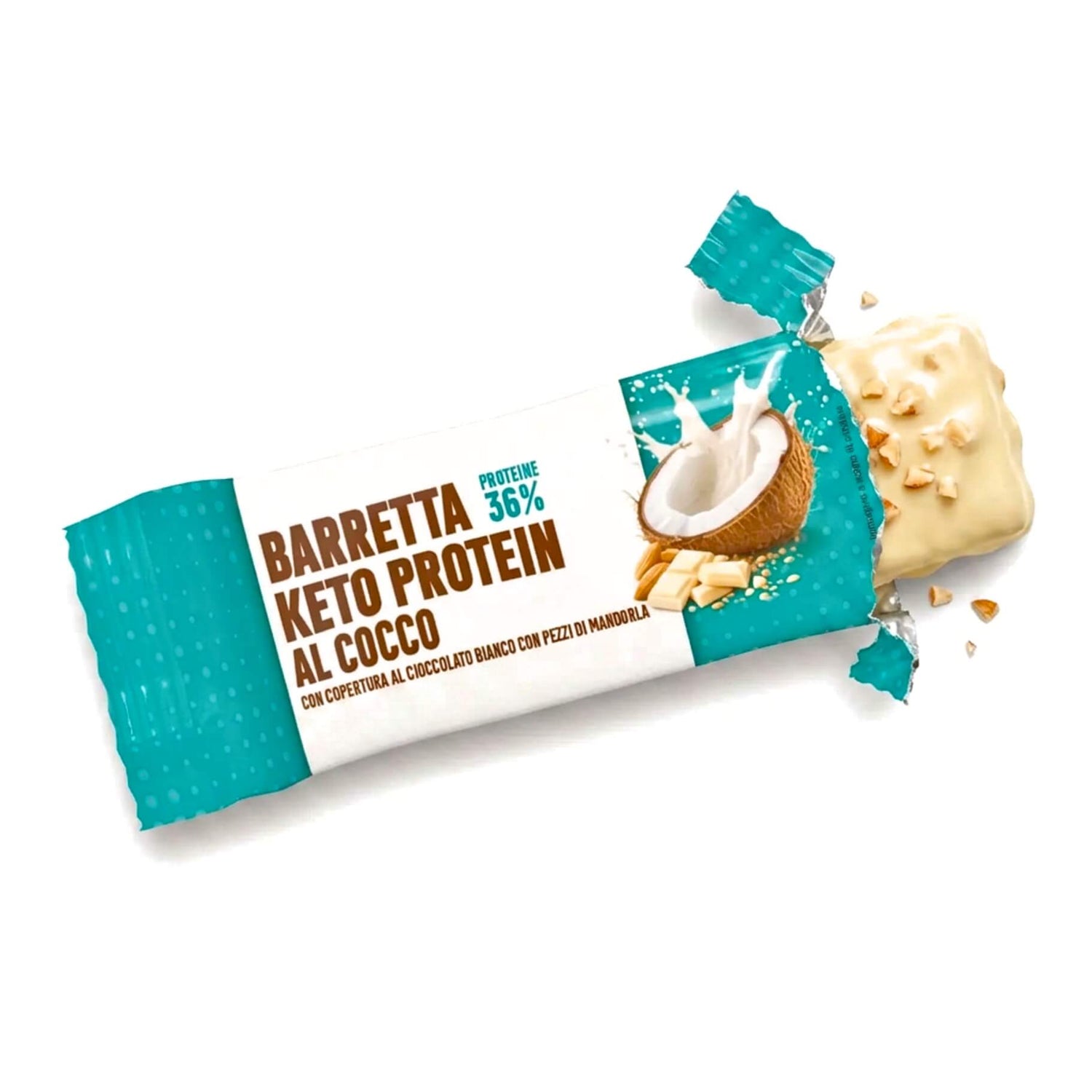 Barretta keto protein al Cocco con Cioccolato Bianco e Mandorle