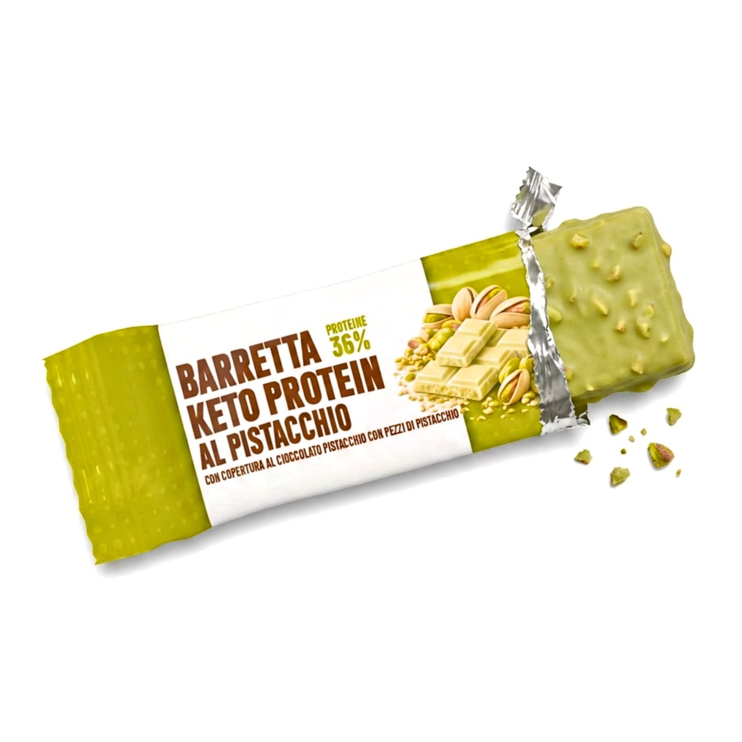 Barretta Keto Proteica al Pistacchio con Copertura al Cioccolato