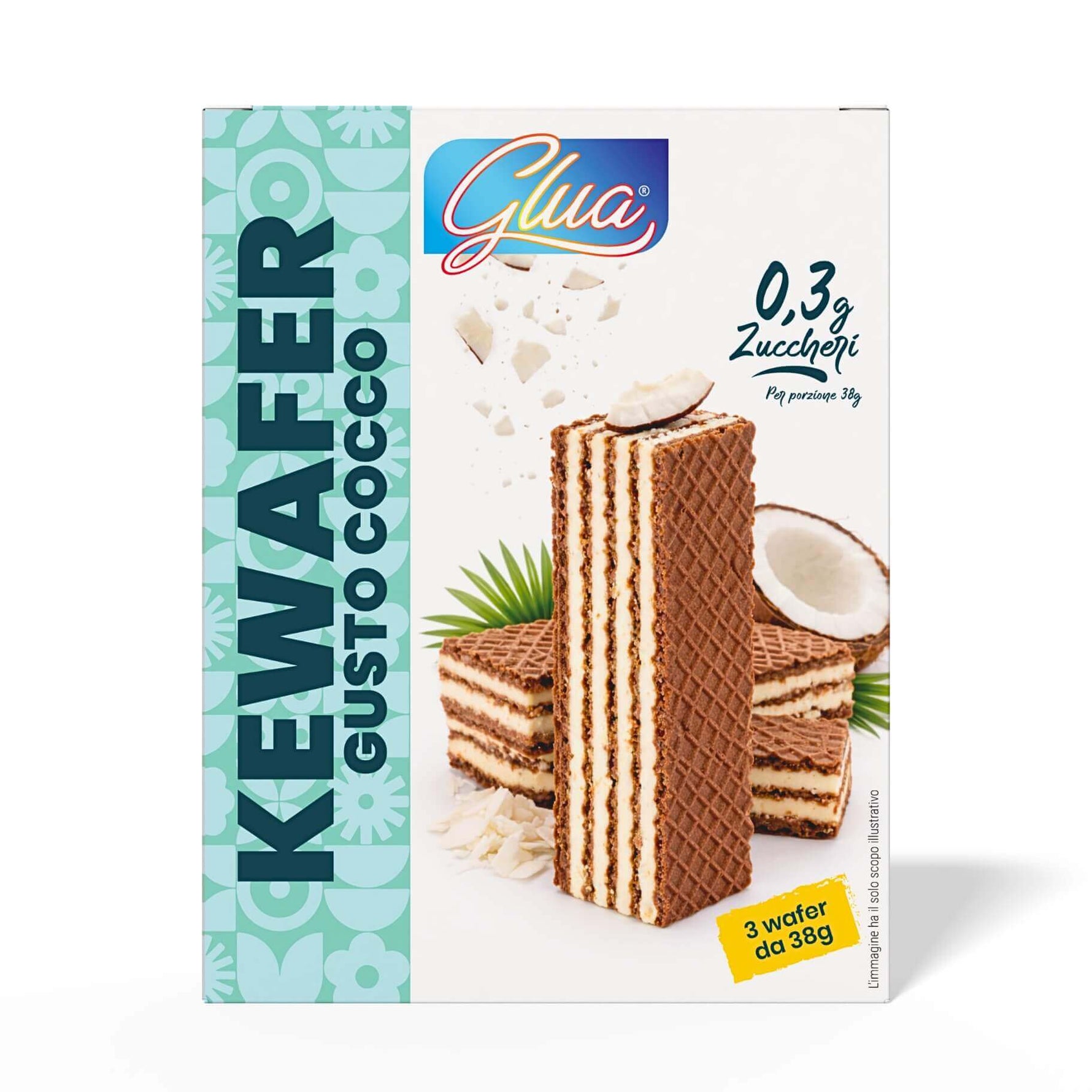 Kewafer al cocco con cialda croccante e ripieno cremoso, ideale per dieta chetogenica, 3 wafer da 38 g.
