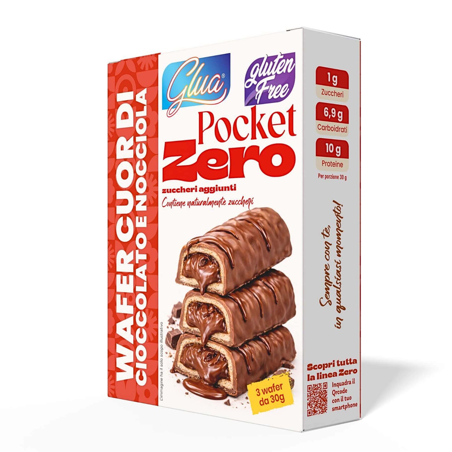 Pocket Wafer cuor di cioccolato e nocciola: snack senza zuccheri aggiunti, perfetto per dieta chetogenica.