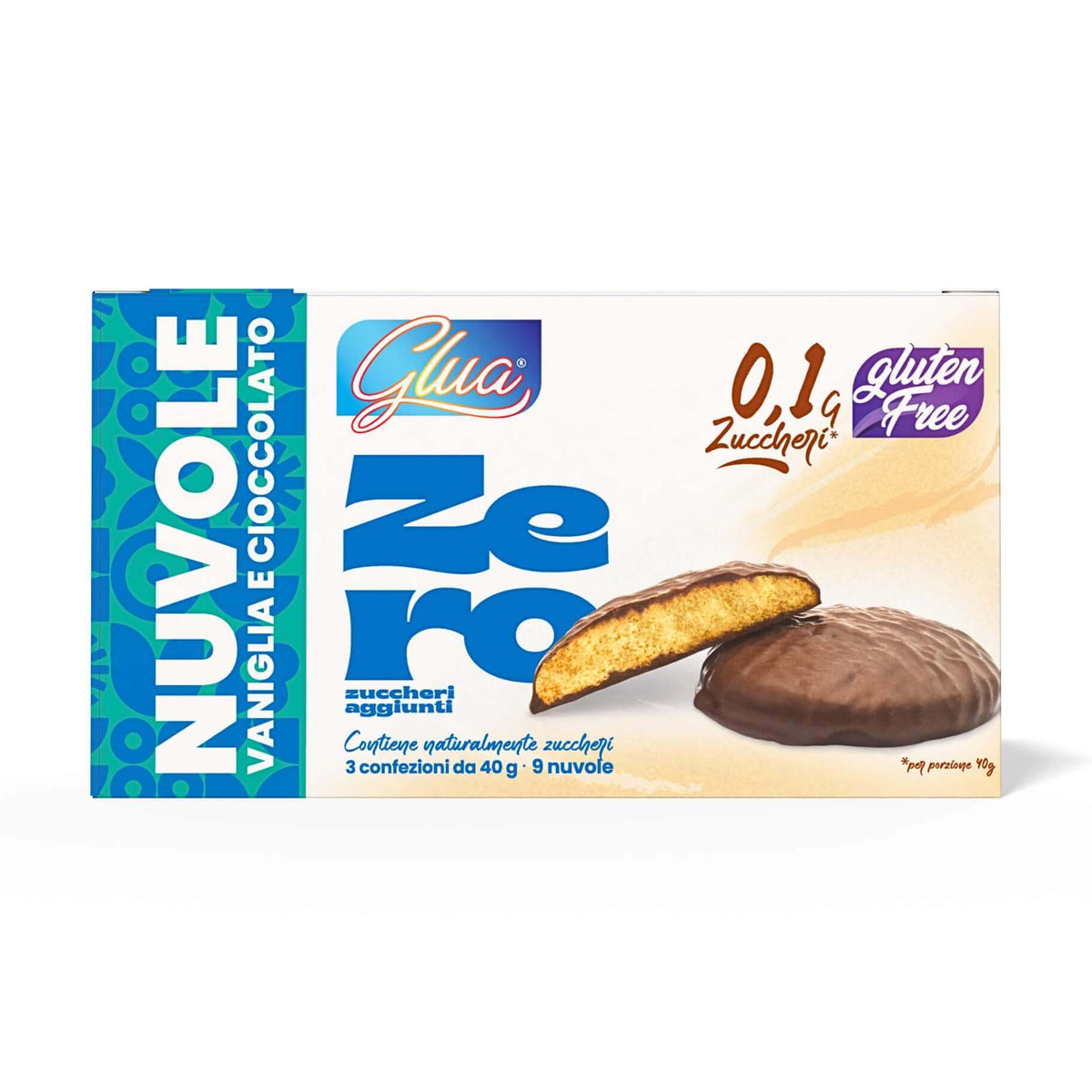 Biscotti proteici Nuvole ricoperti di cioccolato gusto vaniglia, 0,1g di zuccheri, ideale per dieta chetogenica.