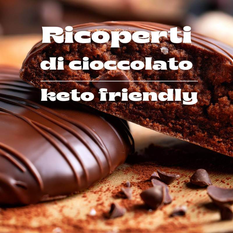 Biscotti proteici ricoperti di cioccolato, keto friendly, ideali per la dieta chetogenica e alimenti proteici.