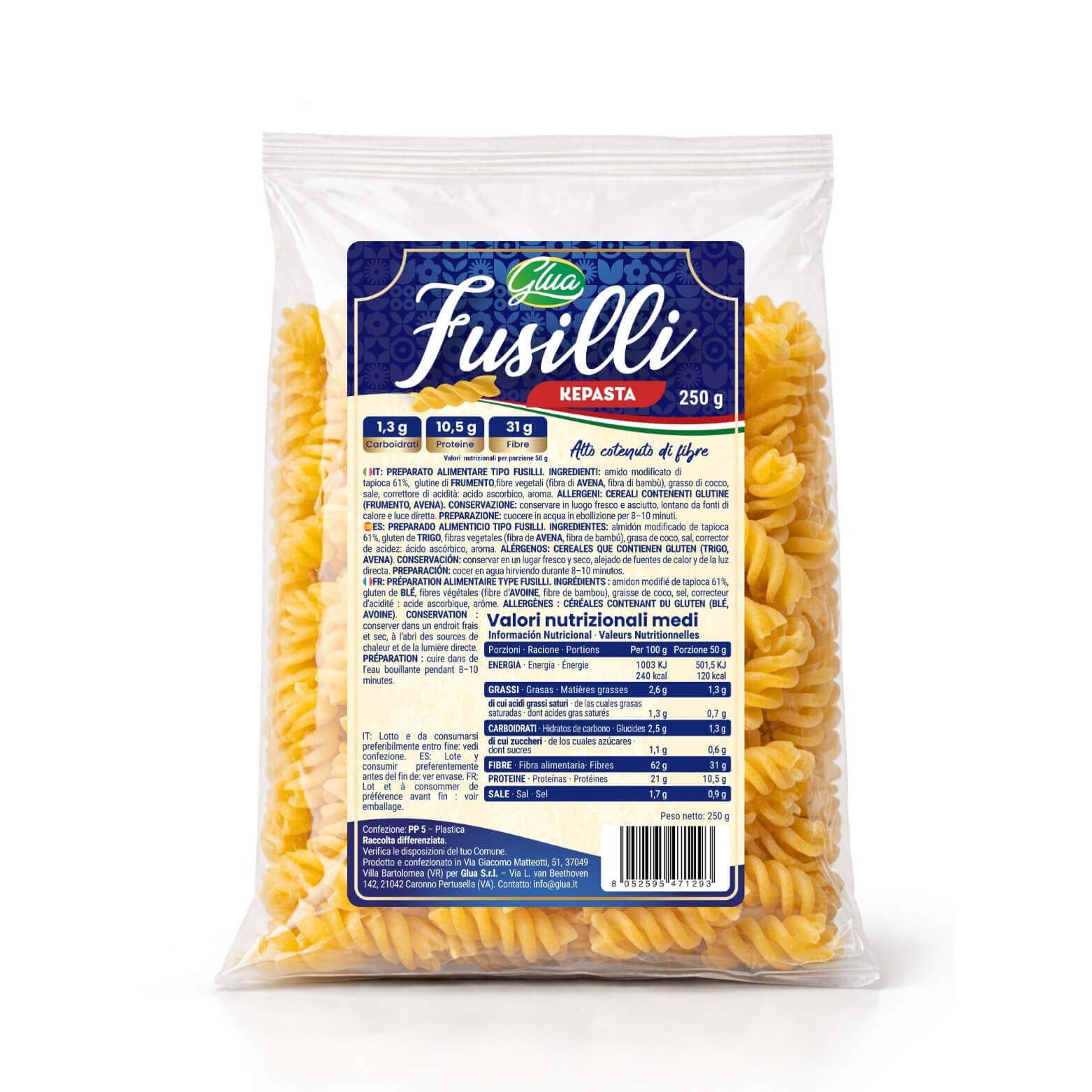 Kepasta fusilli 2.5 in confezione da 250 g, ideale per dieta chetogenica e ricette keto.
