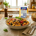 Kepasta fusilli 2.5 serviti con verdure fresche, ideali per dieta chetogenica e ricette keto.