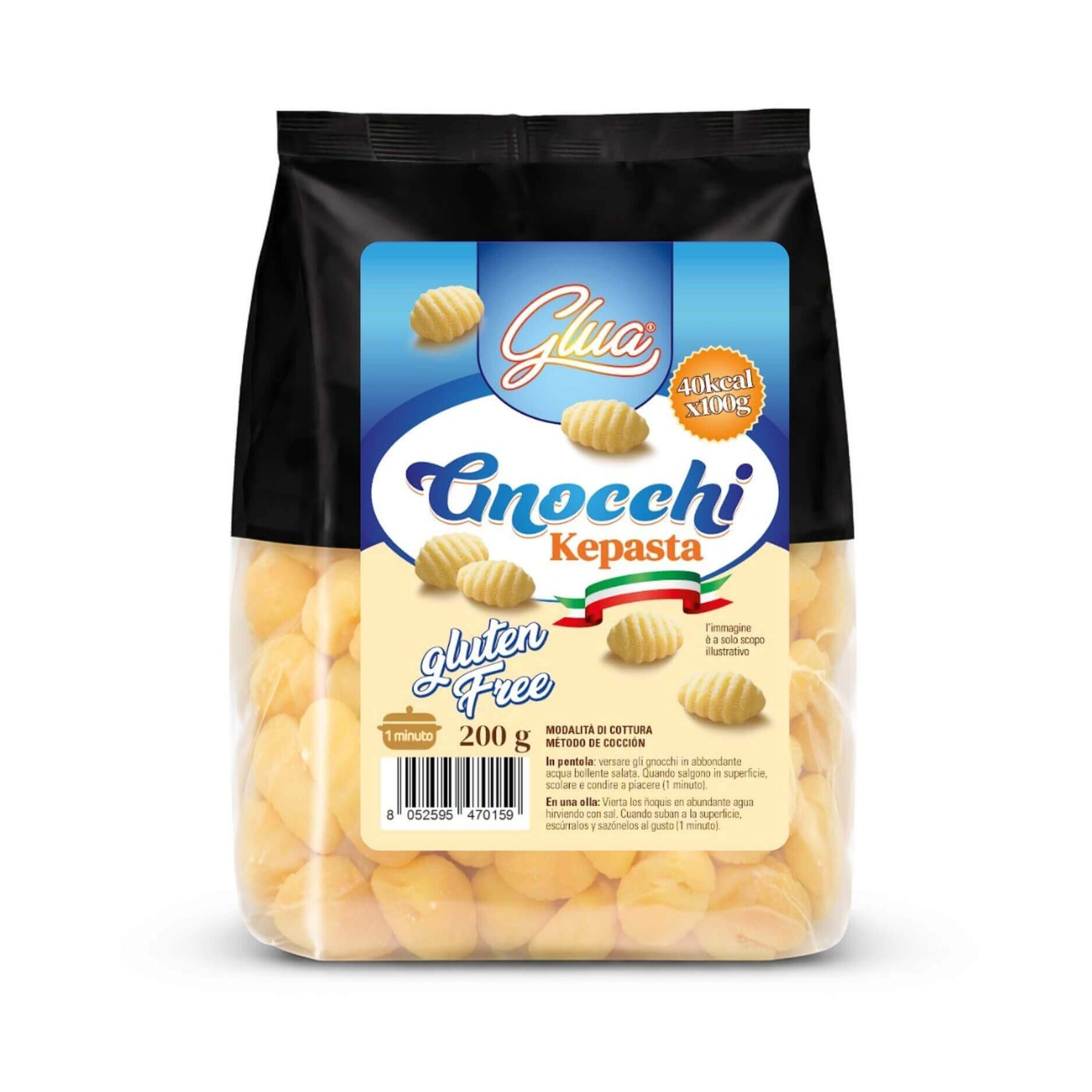 Kepasta Gnocchi confezione 200g, adatta per dieta chetogenica, senza glutine, 40 kcal per porzione.