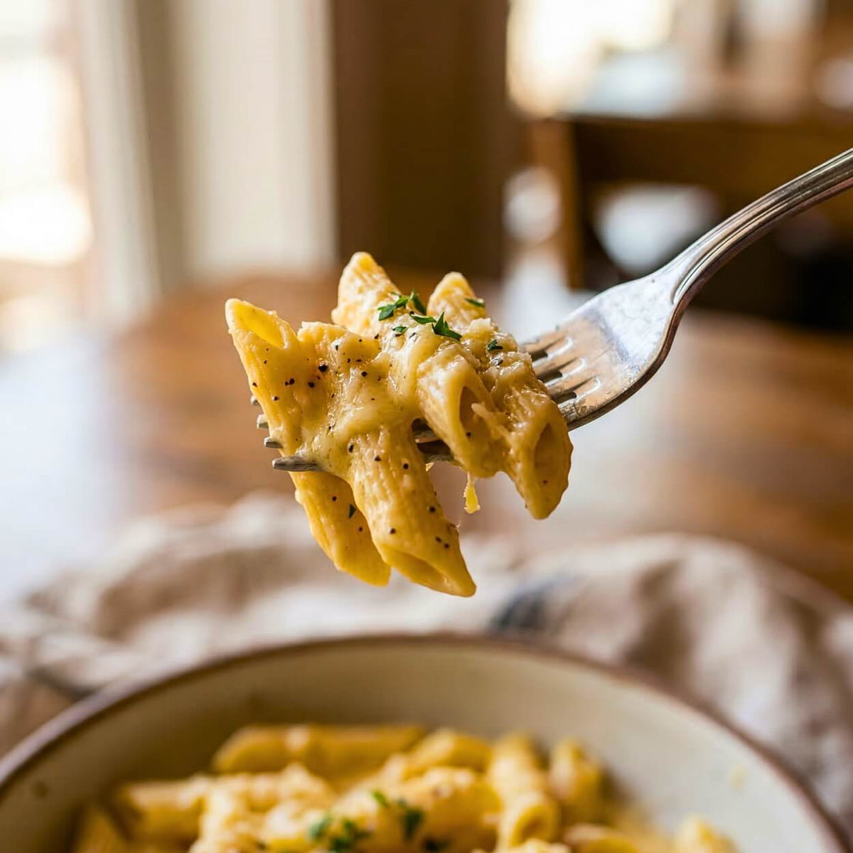Pasta Kepasta penne 2.5 con condimento cremoso, ideale per dieta chetogenica e pasti keto.
