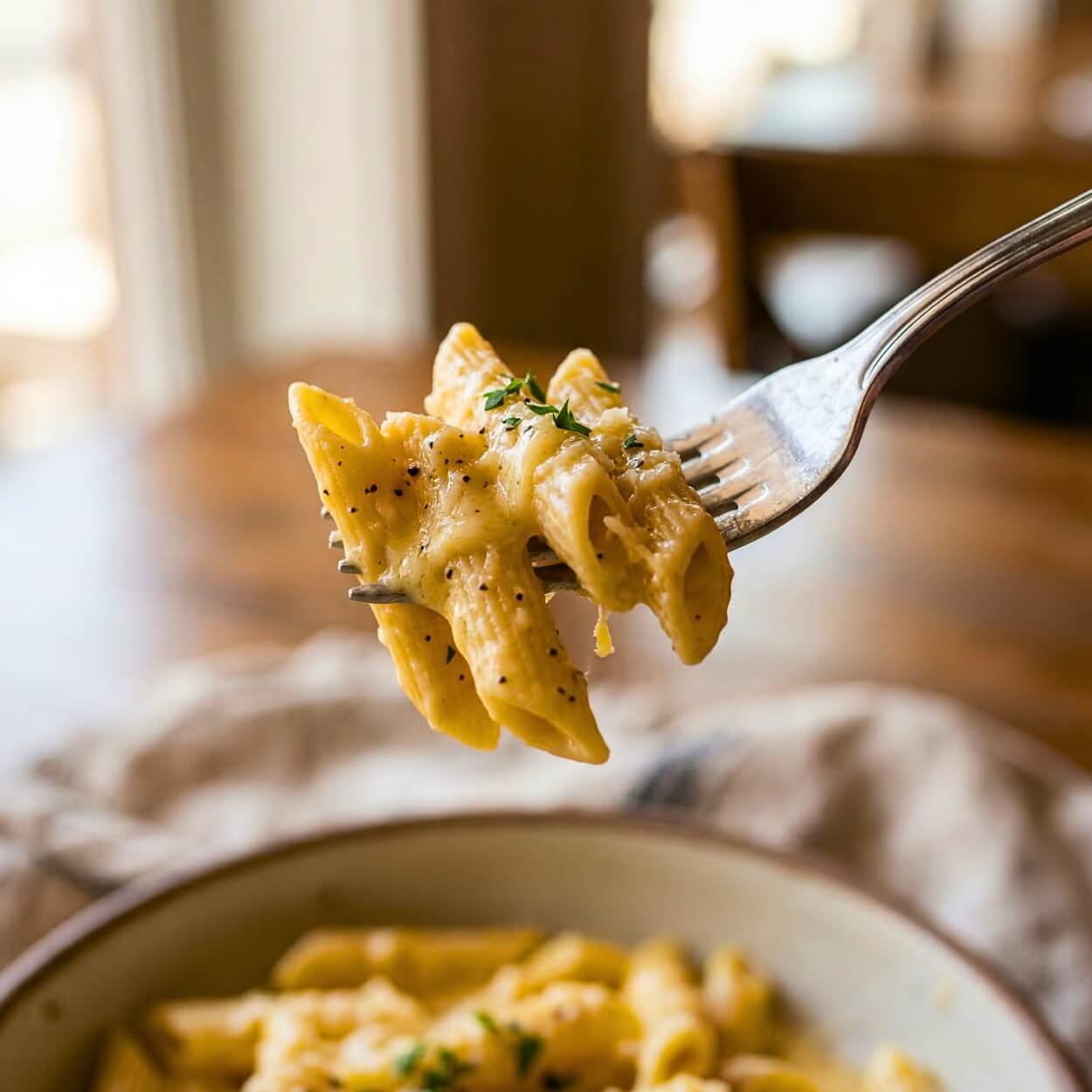 Pasta Kepasta penne 2.5 con condimento cremoso, ideale per dieta chetogenica e pasti keto.