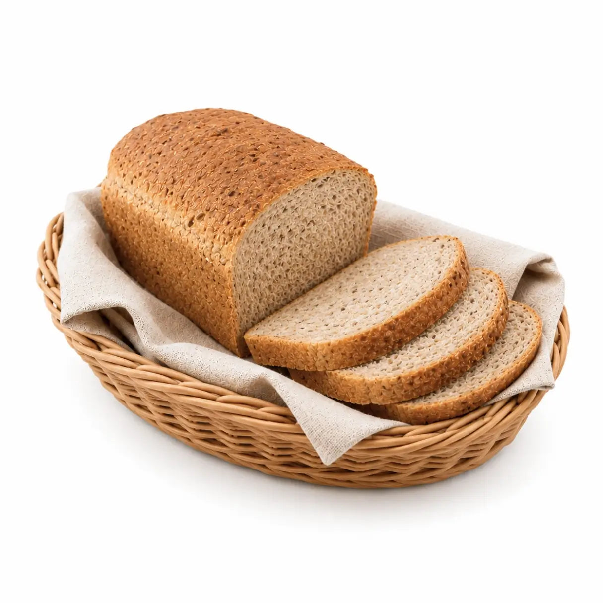 Pane Bauletto Multicereale Keto in cestino, con fette di pane e superficie dorata, ideale per alimenti keto.