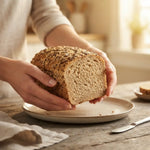 Pane Bauletto Multicereale Keto fresco con semi, ideale per alimenti keto, servito in un piatto.