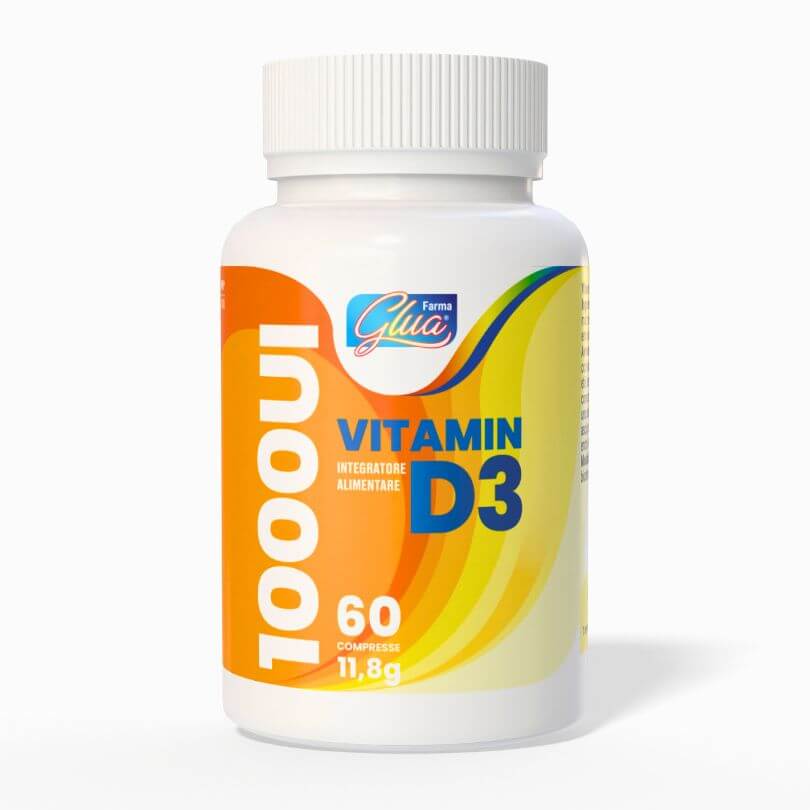 Flacone di vitamina D3 1000 UI, 60 compresse, supporto per ossa e sistema immunitario, ideale per dieta chetogenica.
